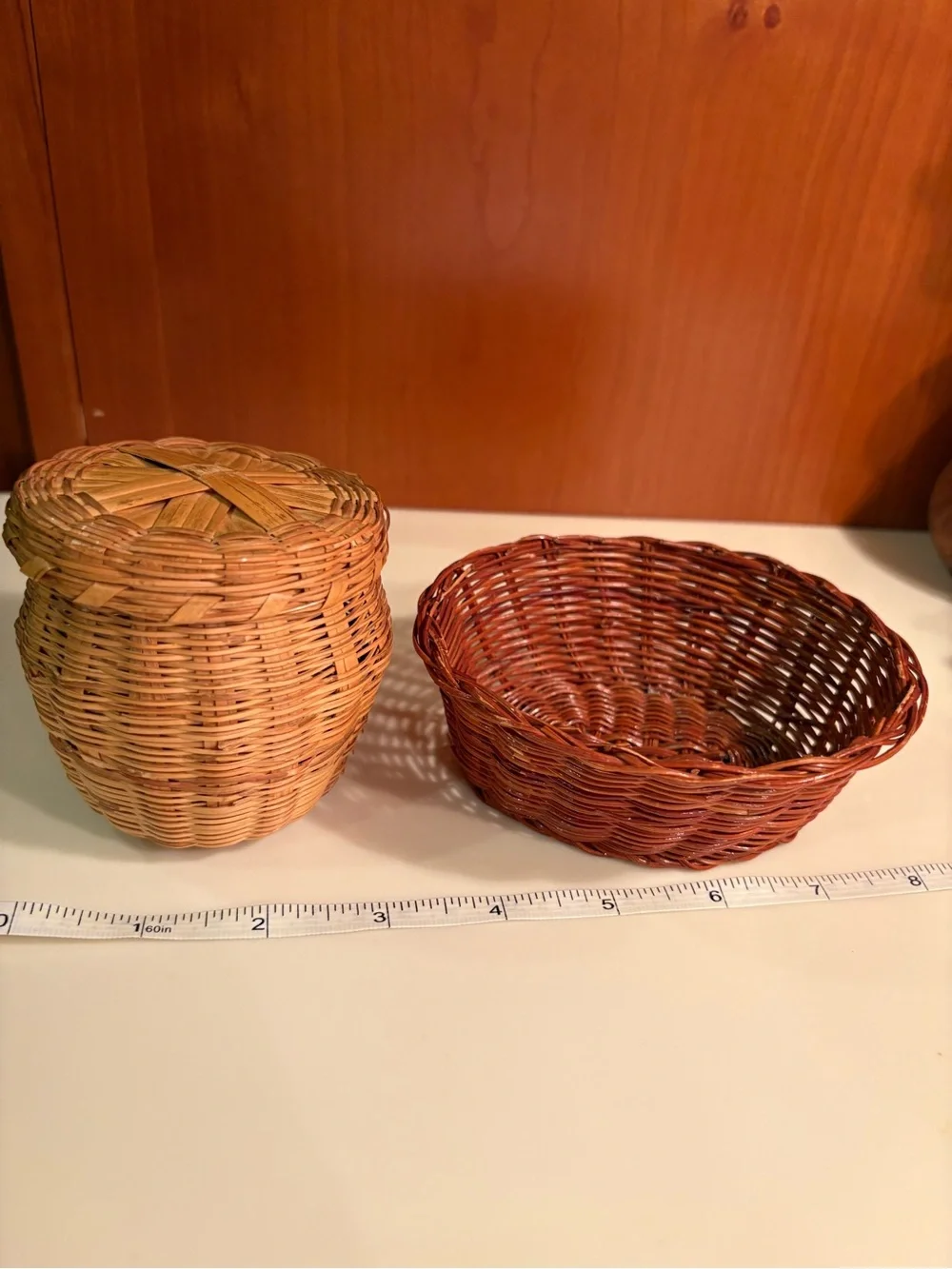 Super Cute Mini Handwoven Natural and Brown Wicker Basket Set Clean Pet/Smoke-fr